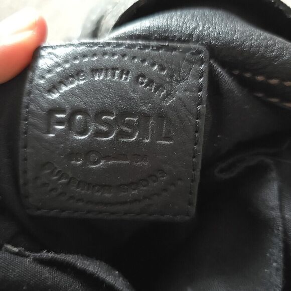 Fossil Morgan Handbag Traveler Pebble Black Topzip Leather Crossbody Messenger - Picture 13 of 16